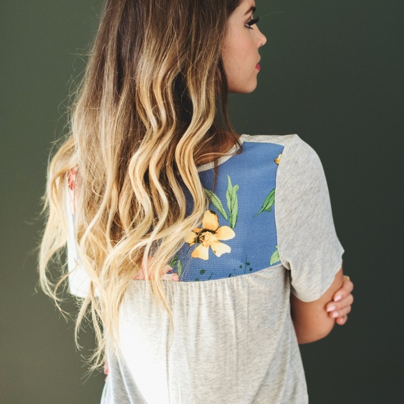 Grey Tee with Floral Patch - Picture 2 of 2